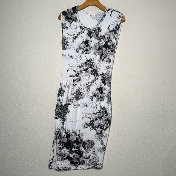 Reiss Gilda Pointelle Printed Day Dress Sheath Beige Gray Size 4 - Picture 5 of 13